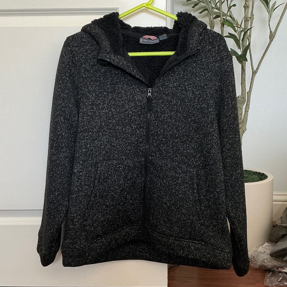 Free Country Black Fleece Jacket with hoodie